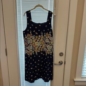 LOFT Blue and Black Square Neck Mini Sundress